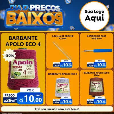Modelo de Rede Social para Feed Facebook com o tema Dia D Preço Baixo para Armarinho e Aviamentos