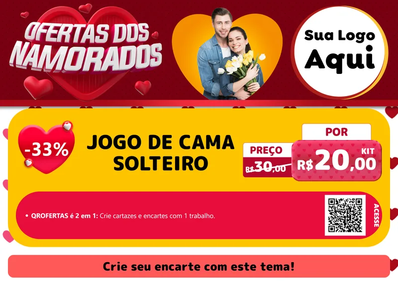 Modelo de Cartaz para Cartaz A4 Horizontal com o tema Ofertas Dos Namorados para Cama, Mesa e Banho