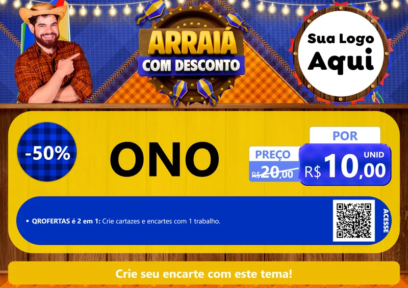Modelo de Cartaz para Cartaz A4 Horizontal com o tema Arraiá Com Desconto para Óticas