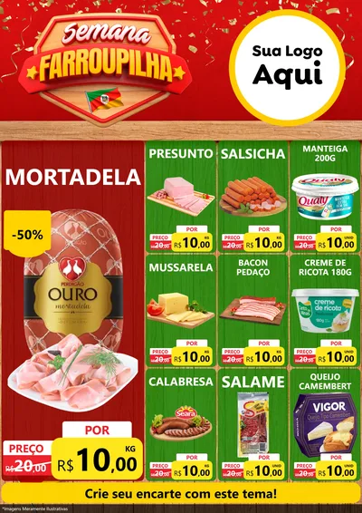 Modelo de Encarte para Encarte A4 Vertical com o tema Semana Farroupilha para Frios e Laticínios