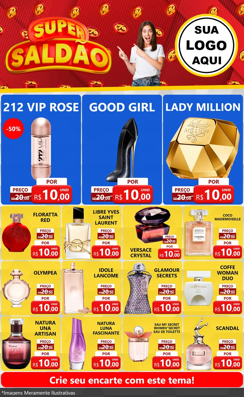 Modelo de Encarte para Encarte Grande com o tema Super Saldão para Perfumes