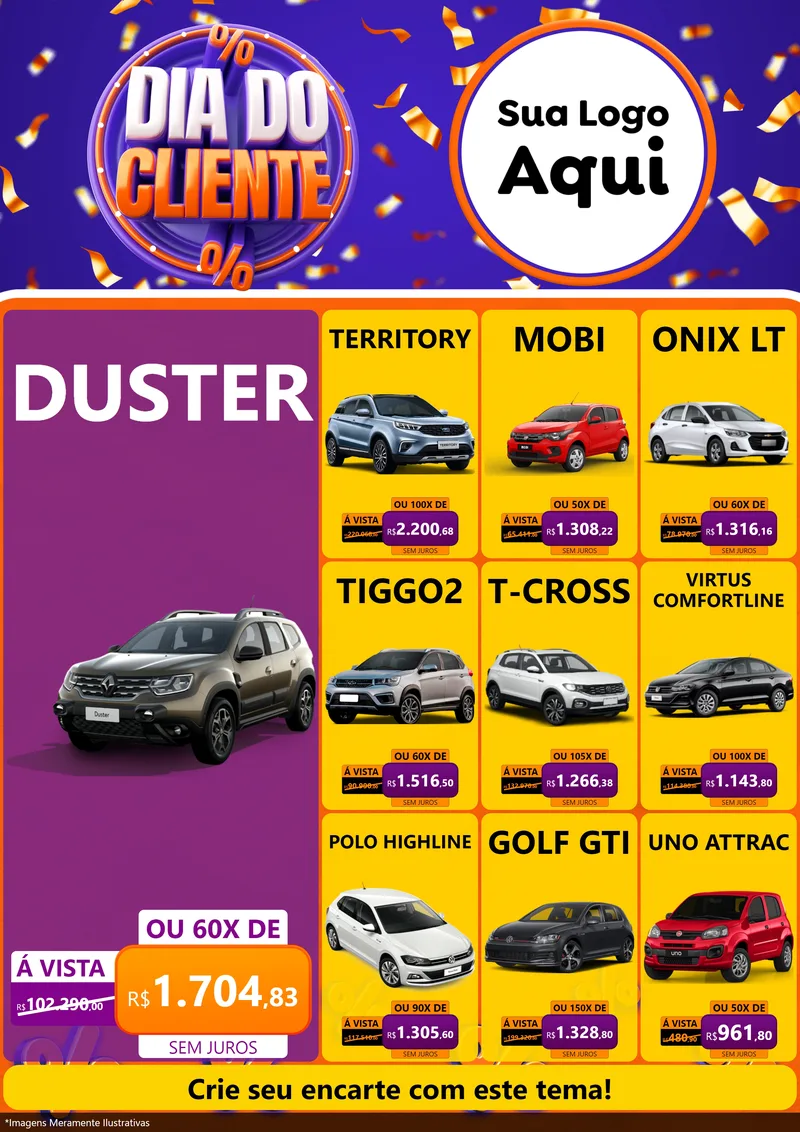 Modelo de Encarte para Encarte A4 Vertical com o tema Dia do Cliente para Concessionaria de Carros