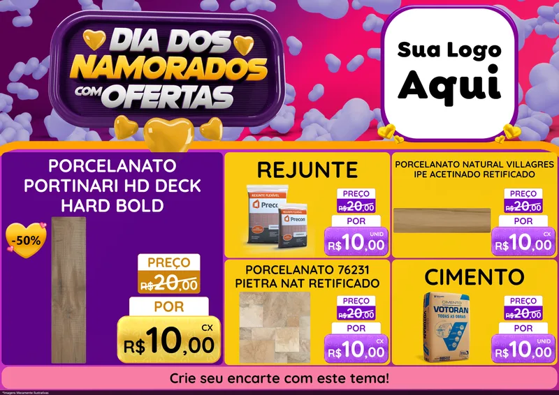 Modelo de Encarte para Encarte A4 Horizontal com o tema Dia Dos Namorados Com Ofertas para Pisos e revestimentos