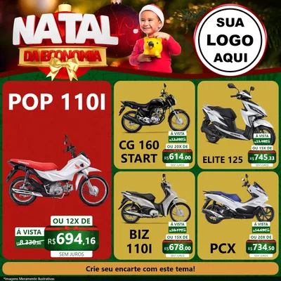 Modelo de Rede Social para Feed Facebook com o tema Natal da Economia para Concessionaria de Motos