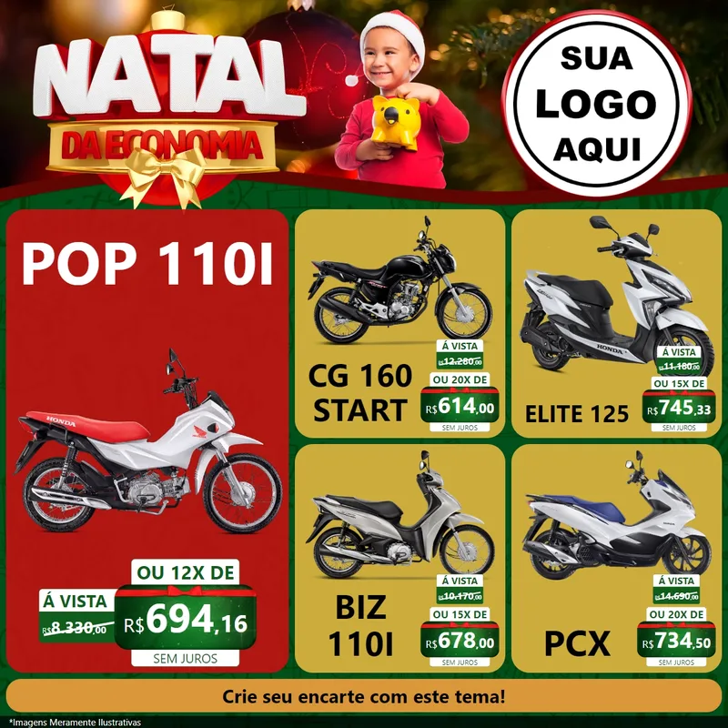 Modelo de Rede Social para Feed Facebook com o tema Natal da Economia para Concessionaria de Motos