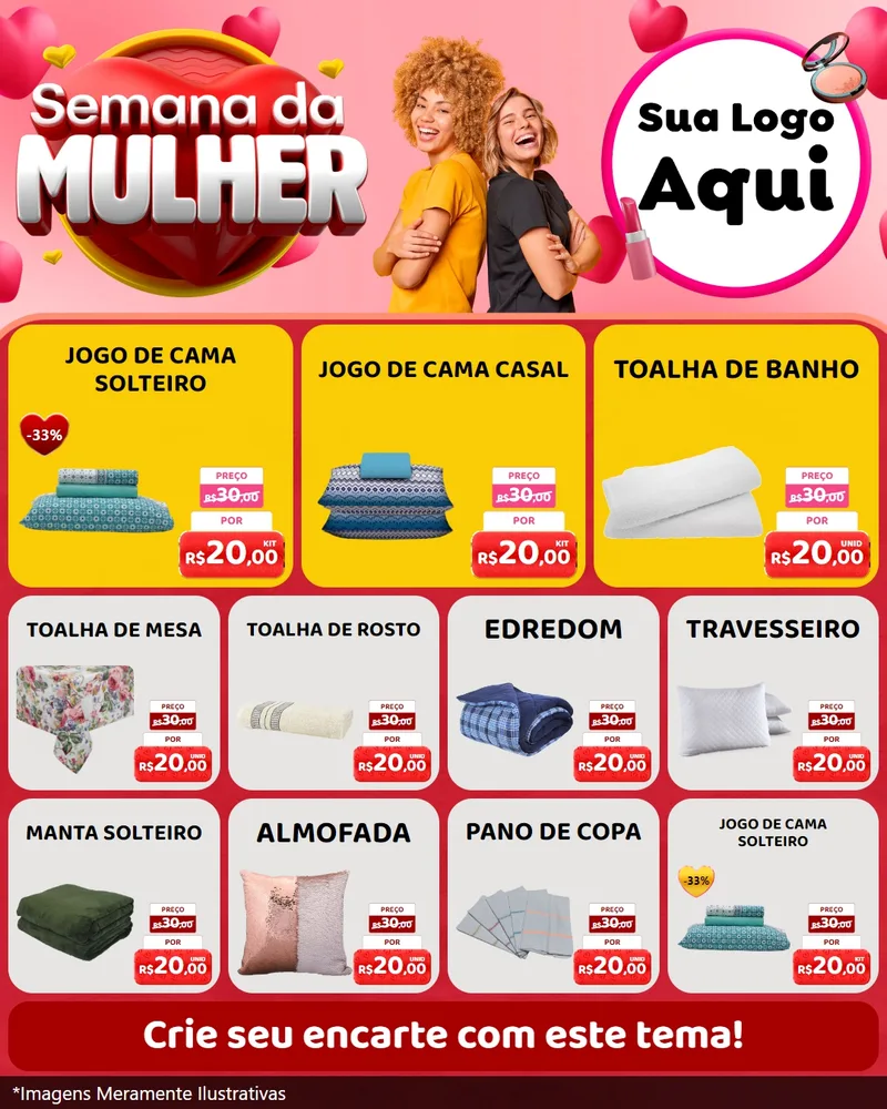 Modelo de Rede Social para Feed Instagram com o tema Semana da Mulher para Cama, Mesa e Banho