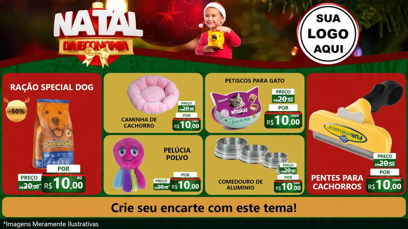 Modelo de TV para TV Horizontal com o tema Natal da Economia para Pet Shop