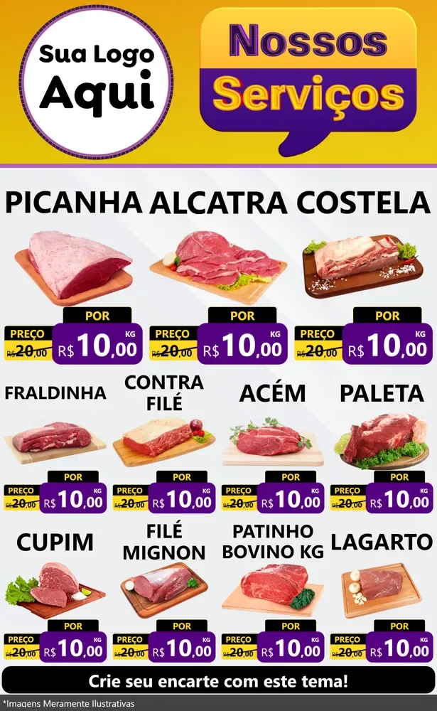 Modelo de Encarte para Encarte Grande com o tema Nossos Serviços para Açougue