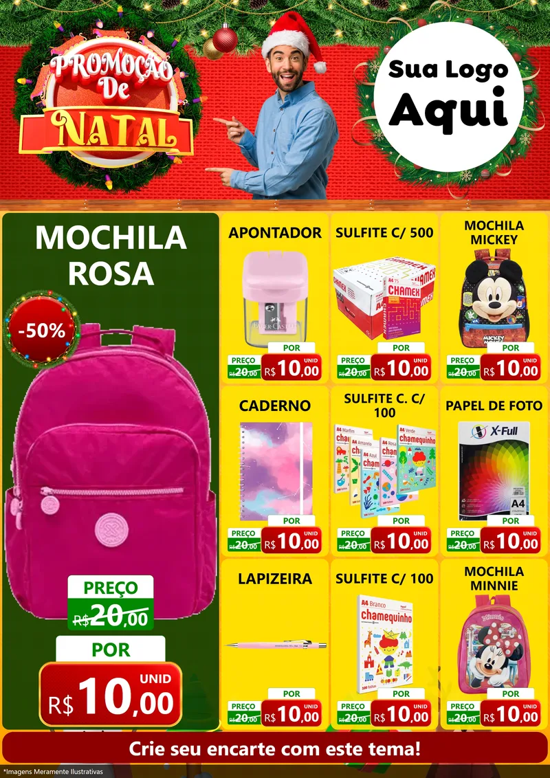 Modelo de Encarte para Encarte A4 Vertical com o tema Promoção de Natal para Papelaria