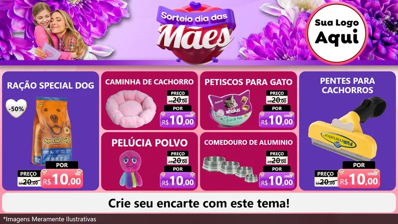 Modelo de TV para TV Horizontal com o tema Sorteio Dia das Mães para Pet Shop