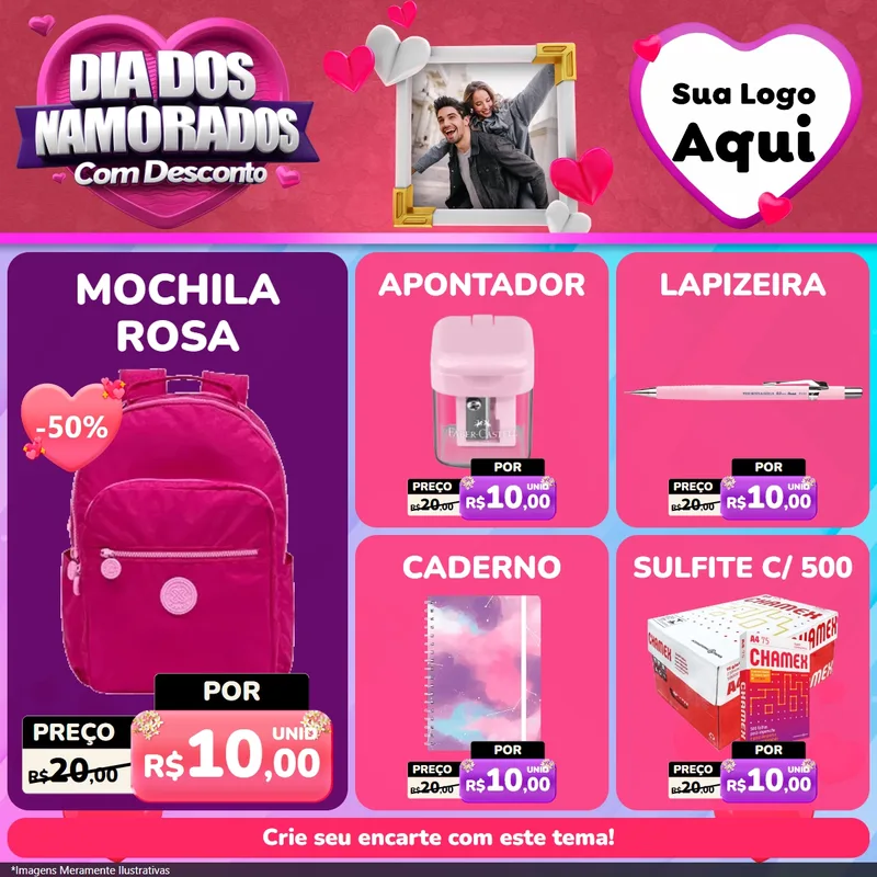 Modelo de Rede Social para Feed Facebook com o tema Dia Dos Namorados Com Desconto para Papelaria