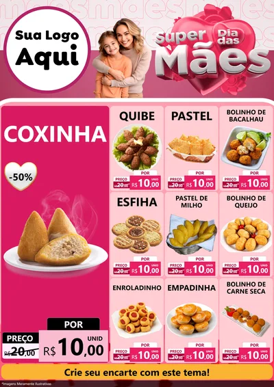 Modelo de Encarte para Encarte A4 Vertical com o tema Super Dia Das Mães para Salgadaria