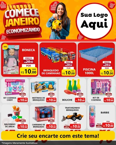 Modelo de Rede Social para Feed Instagram com o tema Comece Janeiro Economizando para Brinquedos
