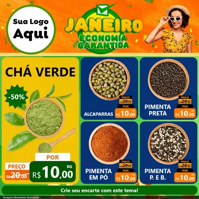 Modelo de Rede Social para Feed Facebook com o tema Janeiro - Economia Garantida para Produtos Naturais