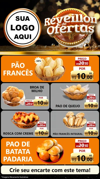 Modelo de TV para TV Vertical com o tema Réveillon de Ofertas para Padaria