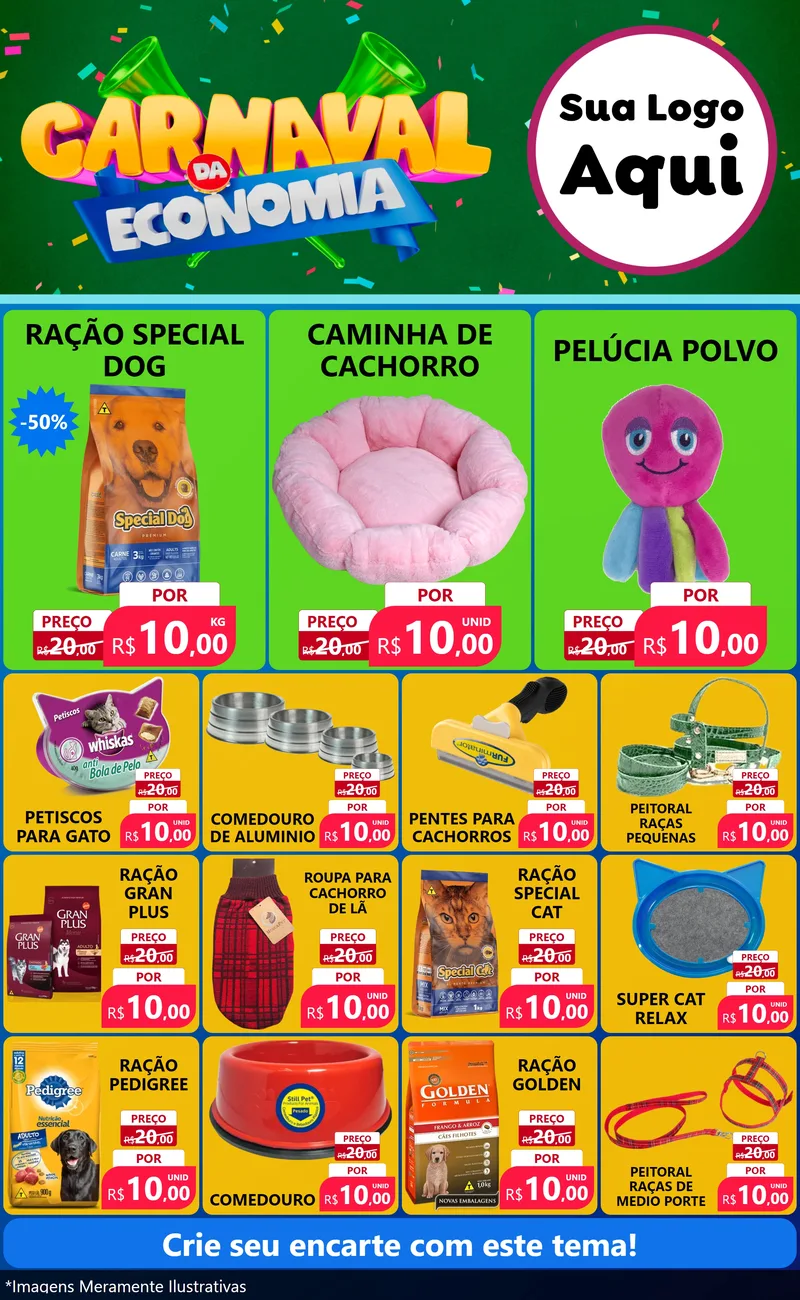 Modelo de Encarte para Encarte Grande com o tema Carnaval da Economia para Pet Shop