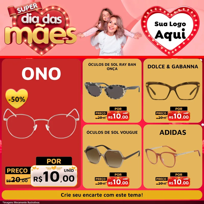 Modelo de Rede Social para Feed Facebook com o tema Super Dia Das Mães para Óticas