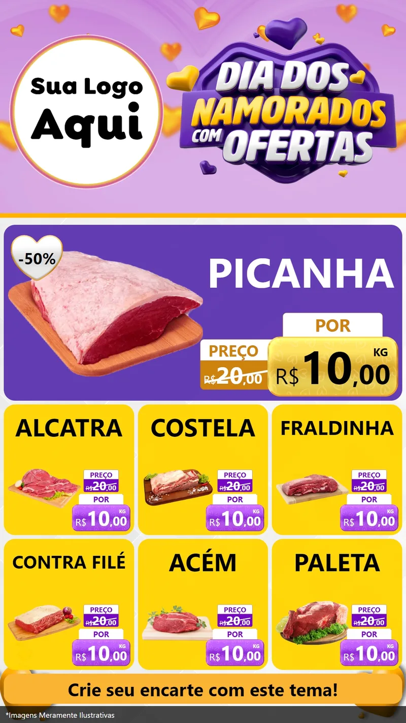 Modelo de Rede Social para Stories com o tema Dia Dos Namorados Com Ofertas para Açougue