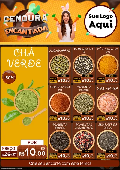 Modelo de Encarte para Encarte A4 Vertical com o tema Cenoura Encantada - Páscoa para Produtos Naturais