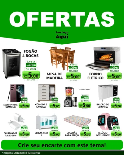 Modelo de Rede Social para Feed Instagram com o tema Ofertas Verde Cartaz para Móveis e Eletro