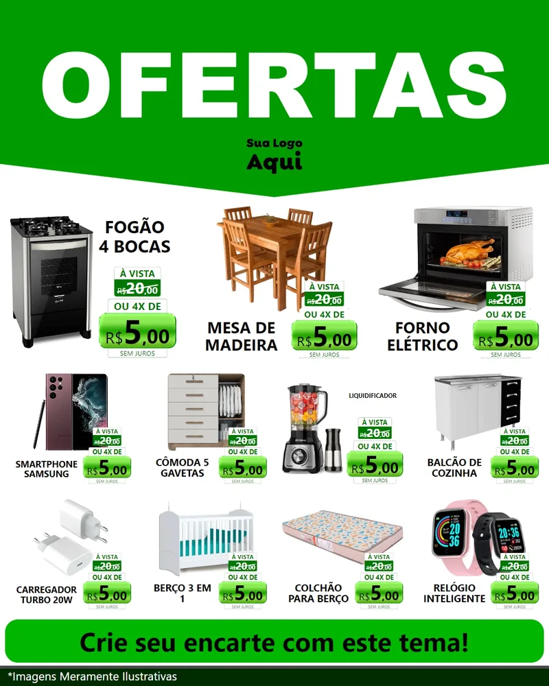 Modelo de Rede Social para Feed Instagram com o tema Ofertas Verde Cartaz para Móveis e Eletro