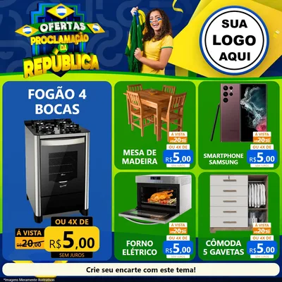 Modelo de Rede Social para Feed Facebook com o tema Ofertas Proclamação da República para Móveis e Eletro