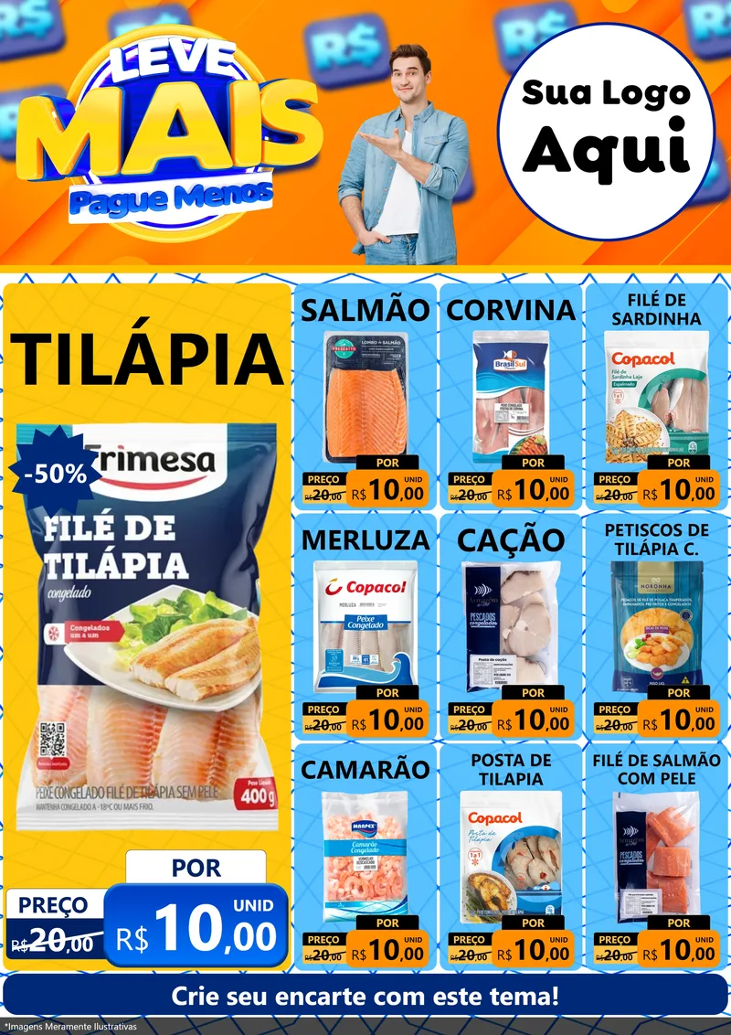 Modelo de Encarte para Encarte A4 Vertical com o tema Leve Mais, Pague Menos para Peixaria