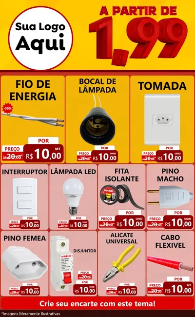 Modelo de Encarte para Encarte Grande com o tema A Partir de Um e Noventa e Nove - 1,99 para Materiais Elétricos
