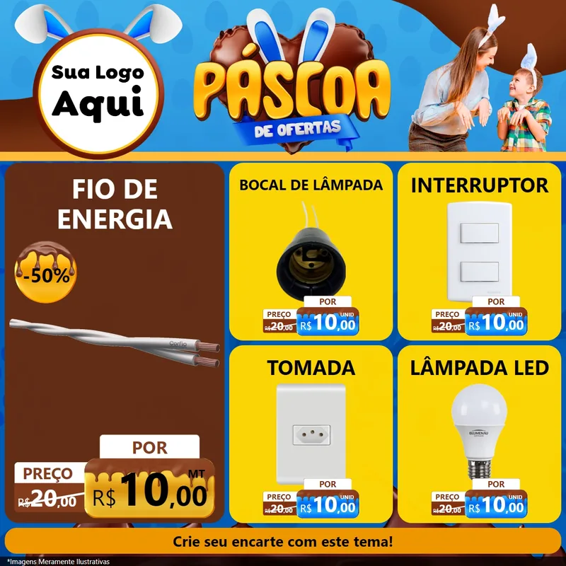 Modelo de Rede Social para Feed Facebook com o tema Páscoa de Ofertas para Materiais Elétricos