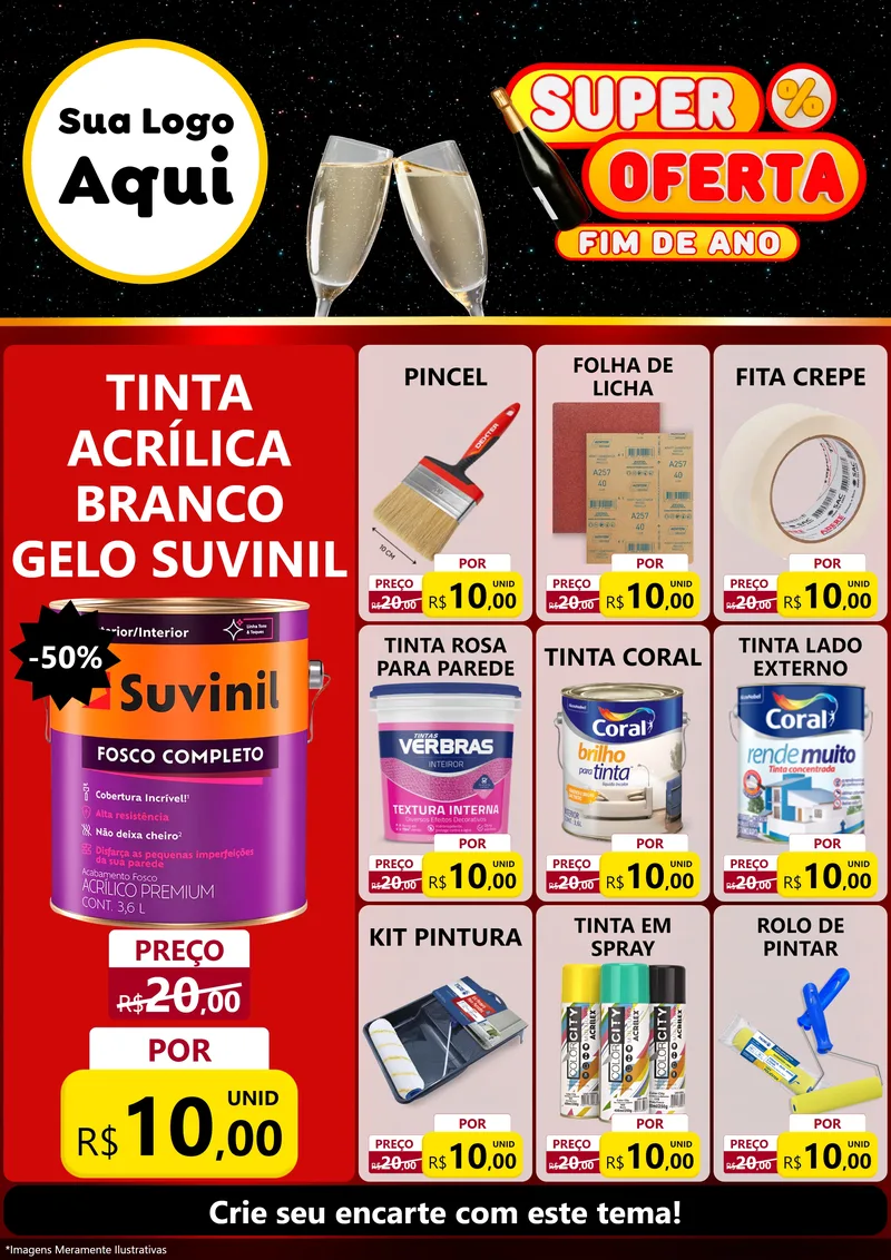 Modelo de Encarte para Encarte A4 Vertical com o tema Super Oferta Fim de Ano para Tintas e Ferramentas