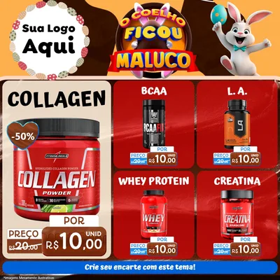 Modelo de Rede Social para Feed Facebook com o tema O Coelho Ficou Maluco - Páscoa para Suplementos alimentares