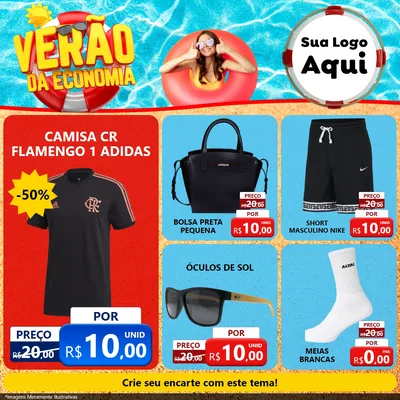 Modelo de Rede Social para Feed Facebook com o tema Verão da Economia para Roupas e acessórios