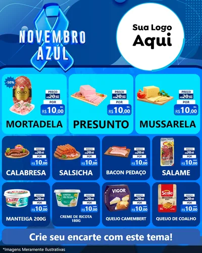 Modelo de Rede Social para Feed Instagram com o tema Novembro Azul para Frios e Laticínios