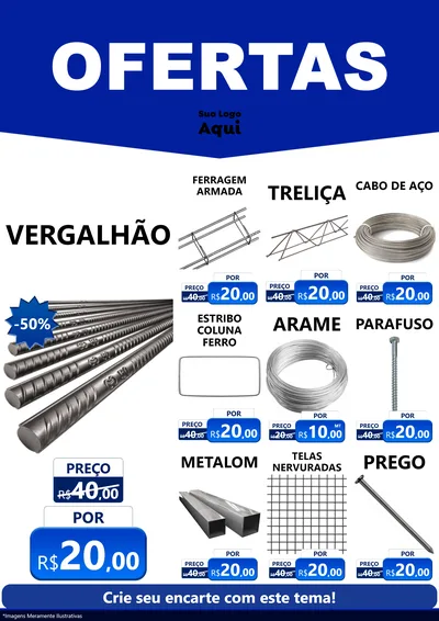 Modelo de Encarte para Encarte A4 Vertical com o tema Ofertas Azul Cartaz para Ferragens