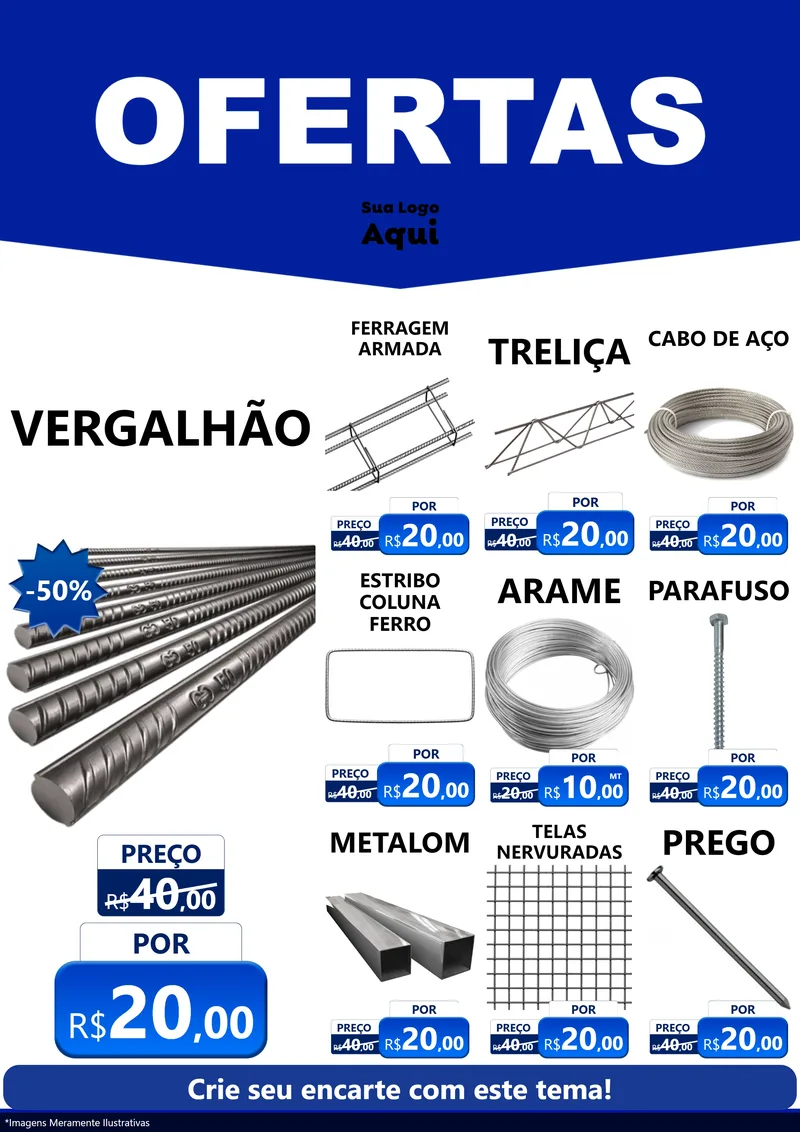 Modelo de Encarte para Encarte A4 Vertical com o tema Ofertas Azul Cartaz para Ferragens