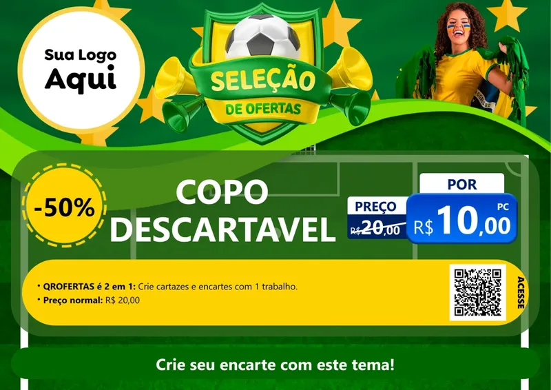 Modelo de Cartaz para Cartaz A4 Horizontal com o tema Seleção de Ofertas - Copa para Embalagens