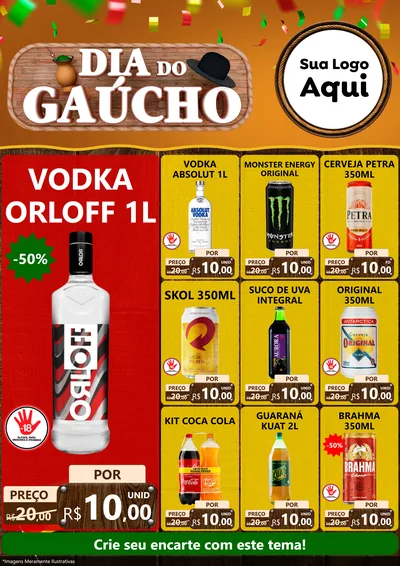 Modelo de Encarte para Encarte A4 Vertical com o tema Dia do Gaúcho para Distribuidora de bebidas