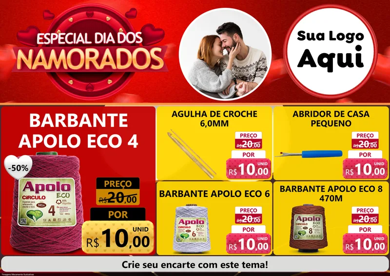 Modelo de Encarte para Encarte A4 Horizontal com o tema Especial Dia Dos Namorados para Armarinho e Aviamentos
