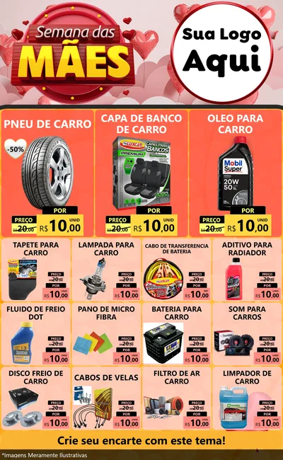 Modelo de Encarte para Encarte Grande com o tema Semana das Mães para Auto peças