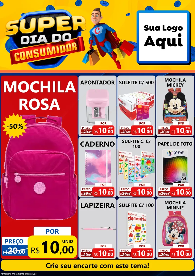 Modelo de Encarte para Encarte A4 Vertical com o tema Super Dia do Consumidor para Papelaria
