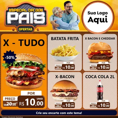 Modelo de Rede Social para Feed Facebook com o tema Especial Dia dos Pais para Hamburgueria