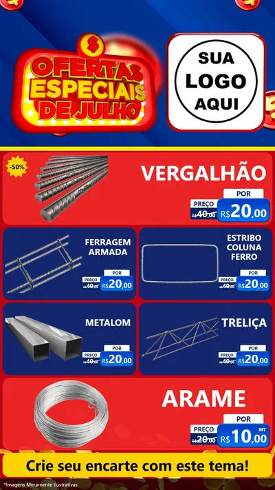 Modelo de TV para TV Vertical com o tema Ofertas Especiais de Julho para Ferragens