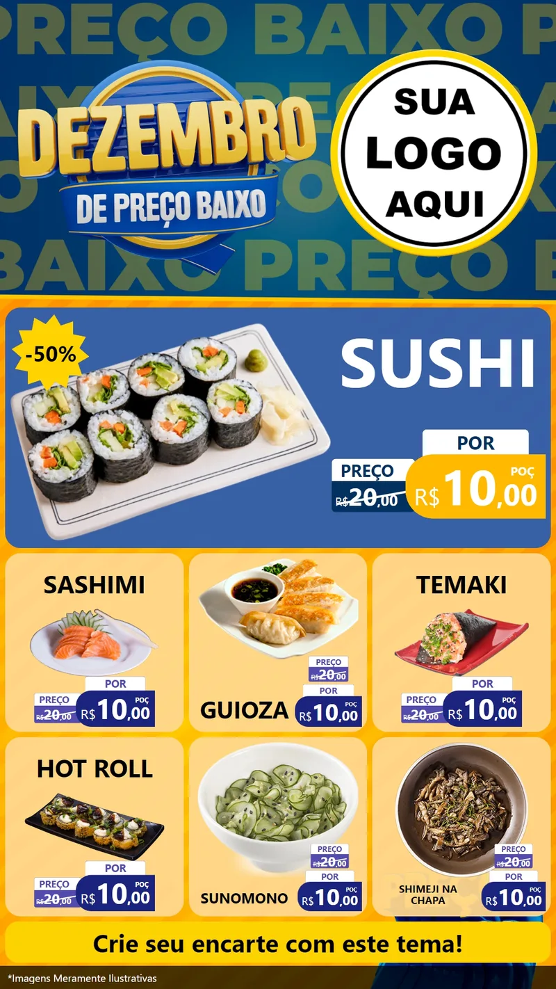 Modelo de Rede Social para Stories com o tema Dezembro de Preço Baixo para Comida japonesa