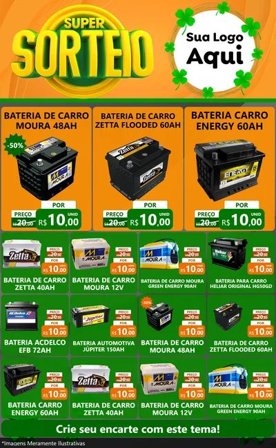 Modelo de Encarte para Encarte Grande com o tema Super Sorteio para Baterias Elétricas