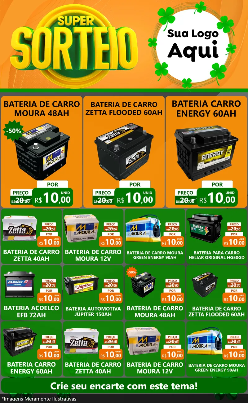 Modelo de Encarte para Encarte Grande com o tema Super Sorteio para Baterias Elétricas