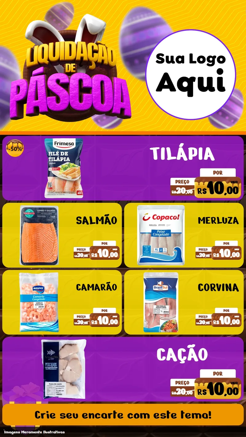 Modelo de TV para TV Vertical com o tema Liquidação de Páscoa para Peixaria