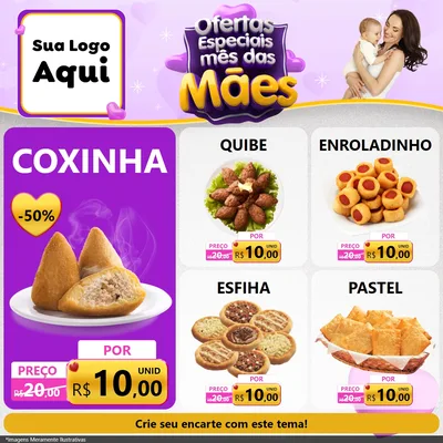 Modelo de Rede Social para Feed Facebook com o tema Ofertas Especiais - Mês das Mães para Salgadaria