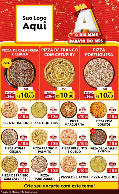 Modelo de Encarte para Encarte Grande com o tema Dia A o Dia Mais Barato do Mês para Pizzaria