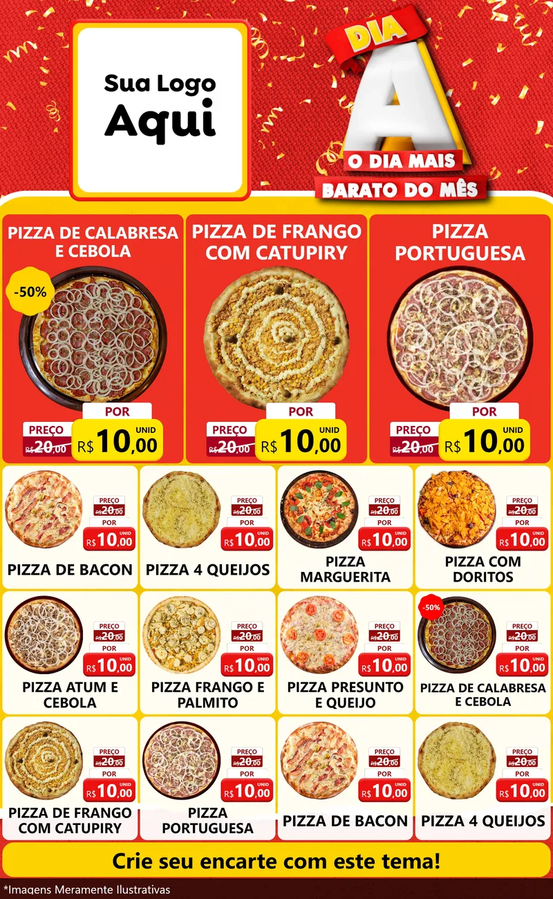 Modelo de Encarte para Encarte Grande com o tema Dia A o Dia Mais Barato do Mês para Pizzaria
