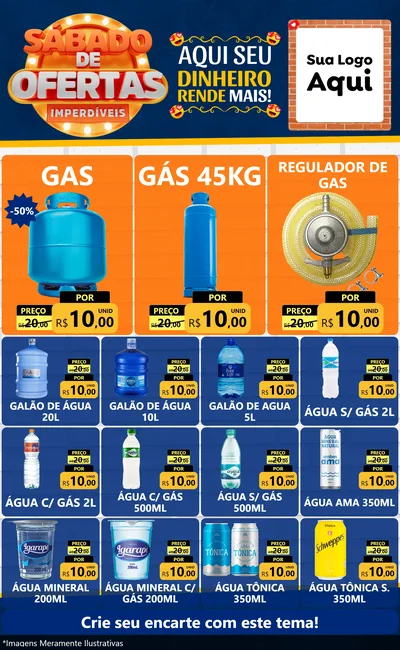 Modelo de Encarte para Encarte Grande com o tema Sábado de Ofertas Imperdíveis para Água e gás